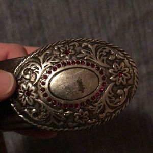 Dark brown AE leather belt with jeweled buckle